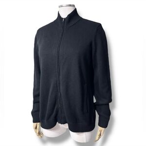 MINNIE ROSE Black Silk Blend Full Zip Cardigan Sweater